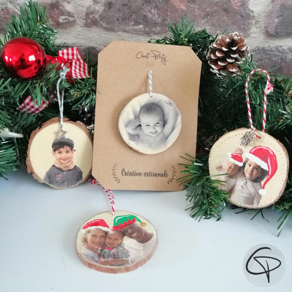 décorations artisanales pour sapin de Noël à personnaliser avec une photo